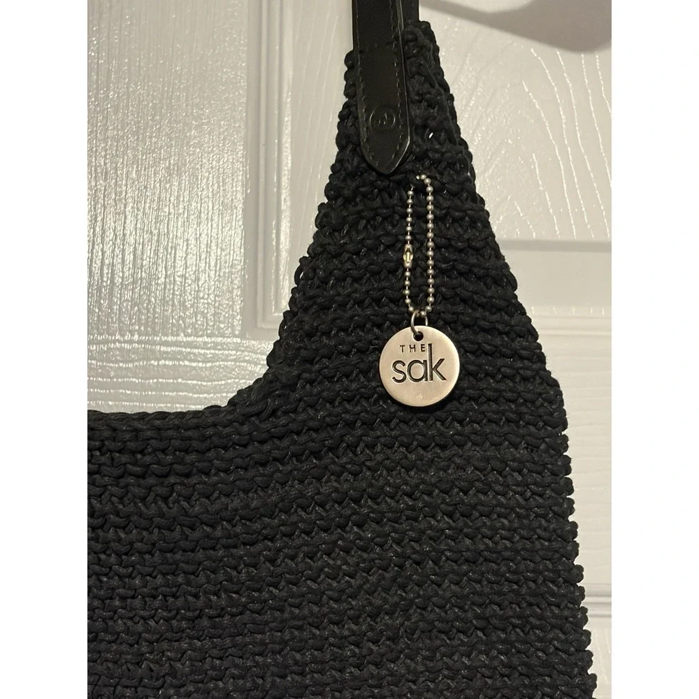 The SAK Bag Black Shoulder Bag Crochet Knit Purse Woven Hobo Handbag